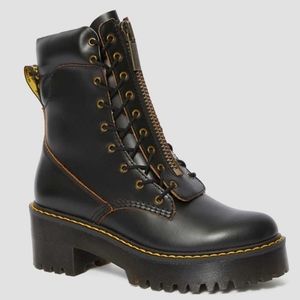 Dr. Martens Black Leather Platform Lug-Zip Heeled Boots